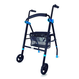 Andador dos ruedas con asiento y cesta